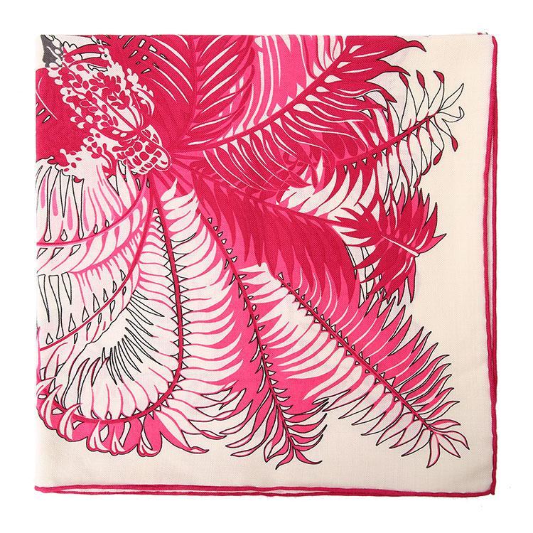 hermes(爱马仕) 白底玫粉色印花图案羊绒围巾140