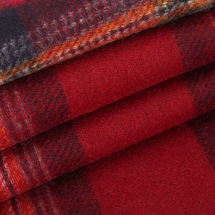 hermes(爱马仕) 枣红色格子羊绒围巾25×150cm