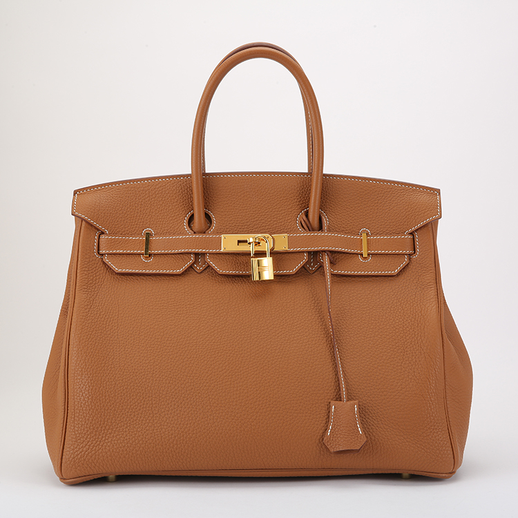 hermes(爱马仕) 经典款birkin35系列女士金色皮质金扣手提包