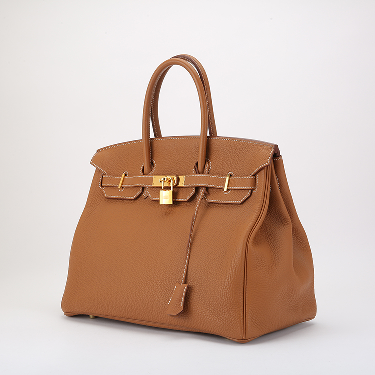 hermes(爱马仕) 经典款birkin35系列女士金色皮质金扣手提包