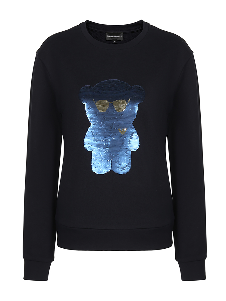 女卫衣】emporio armani/安普里奥阿玛尼 藏蓝色 女士小熊系列趣味闪