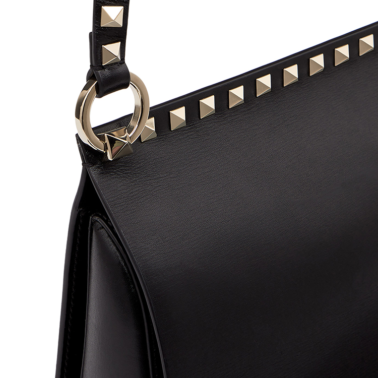 valentinogaravani华伦天奴黑色女士rockstud亮面小牛皮斜挎马鞍包tw2