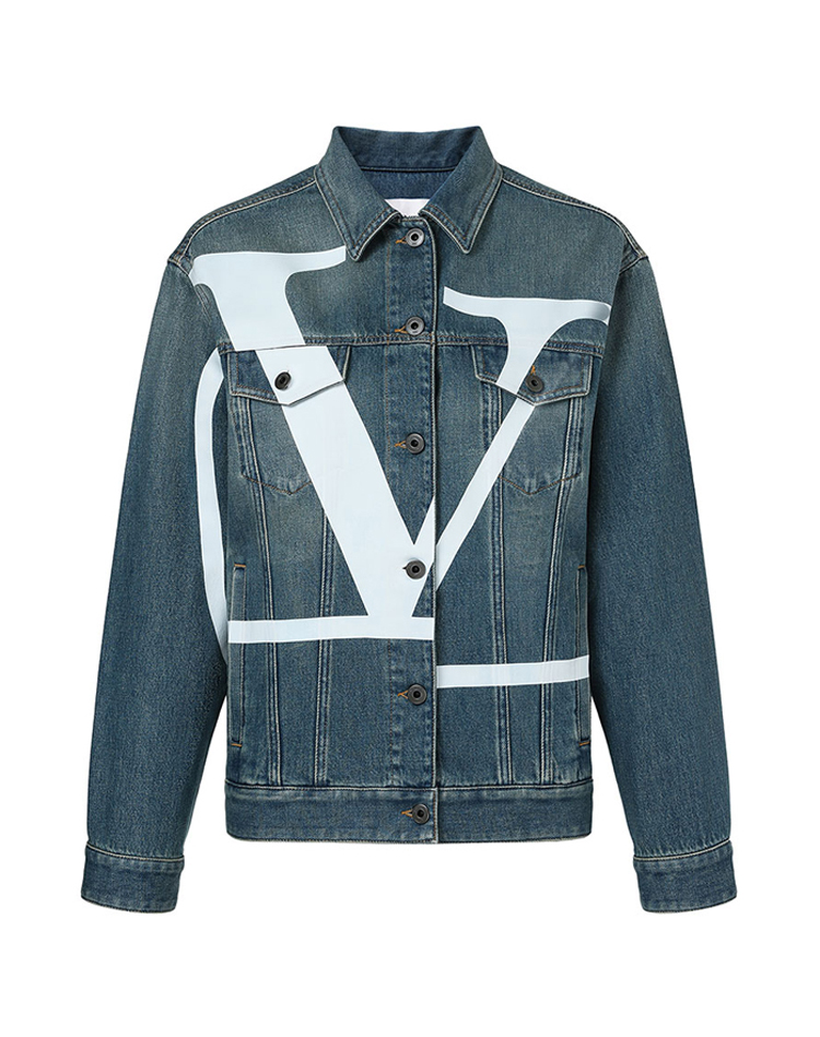 valentino/华伦天奴 牛仔蓝色 女士解构风格vlogo牛仔外套 tb3dc01g4b