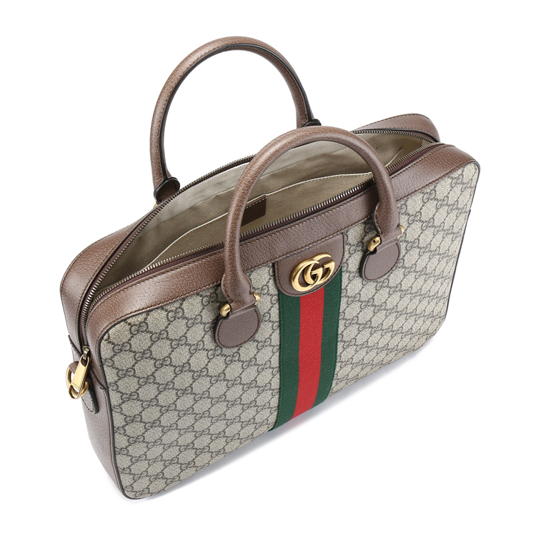 gucci(古驰) 经典款ophidia系列乌木色pvc公文包