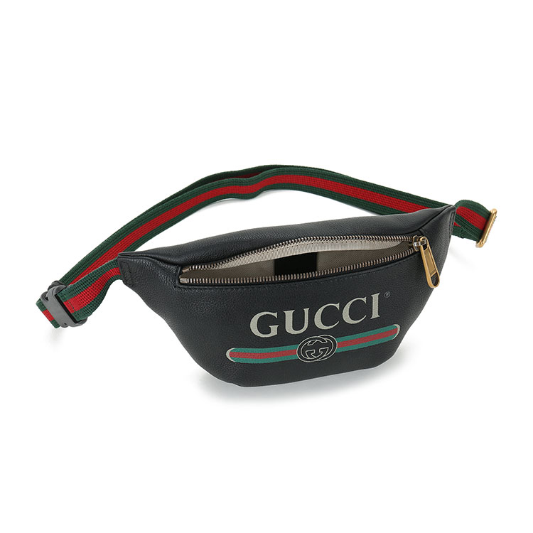 gucci(古驰) 黑色皮质gucci复古印花小号腰包