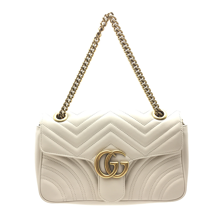 gucci(古驰) 经典款gg marmont系列女士白色绗缝小号单肩包