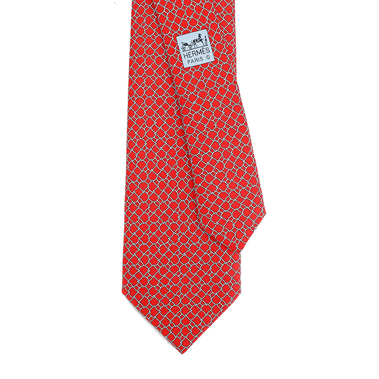 hermes爱马仕经典款红色印花男士真丝领带1508cm