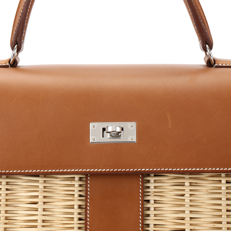 hermes(爱马仕) 大号编织金棕色配皮野餐包