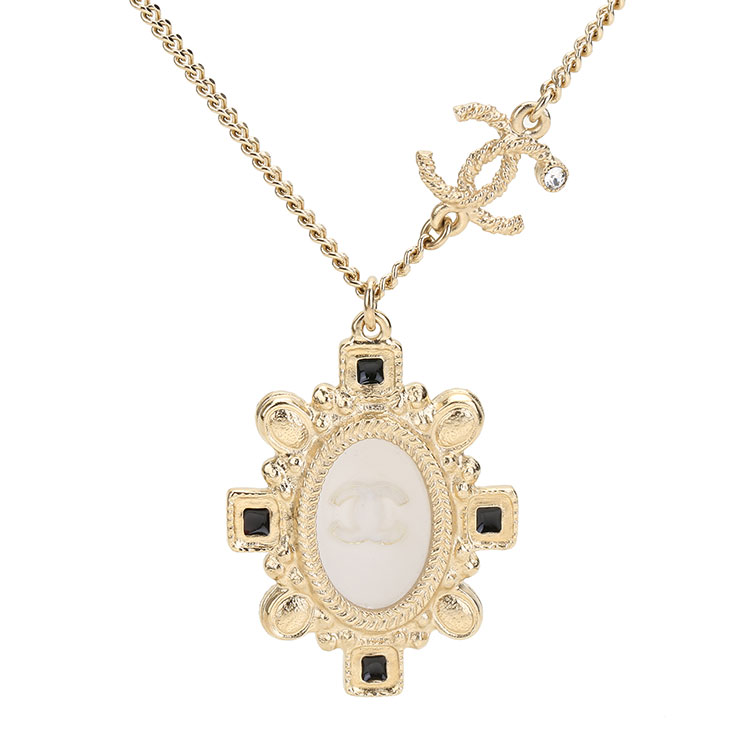 chanel(香奈儿) #浅金色双clogo吊坠项链