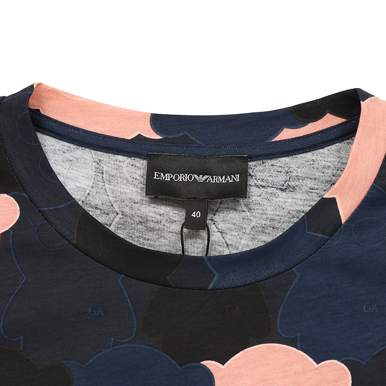 armani/安普里奥阿玛尼 蓝色 女士manga bear小熊图案圆领短袖t恤