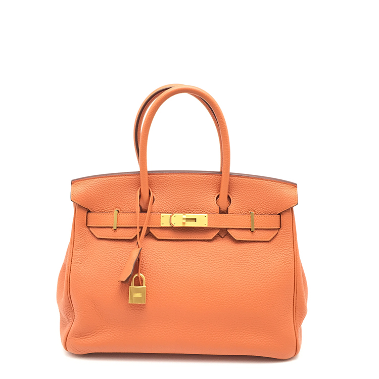 hermes(爱马仕) 经典款birkin系列女士橘色皮质拉丝金扣手提包