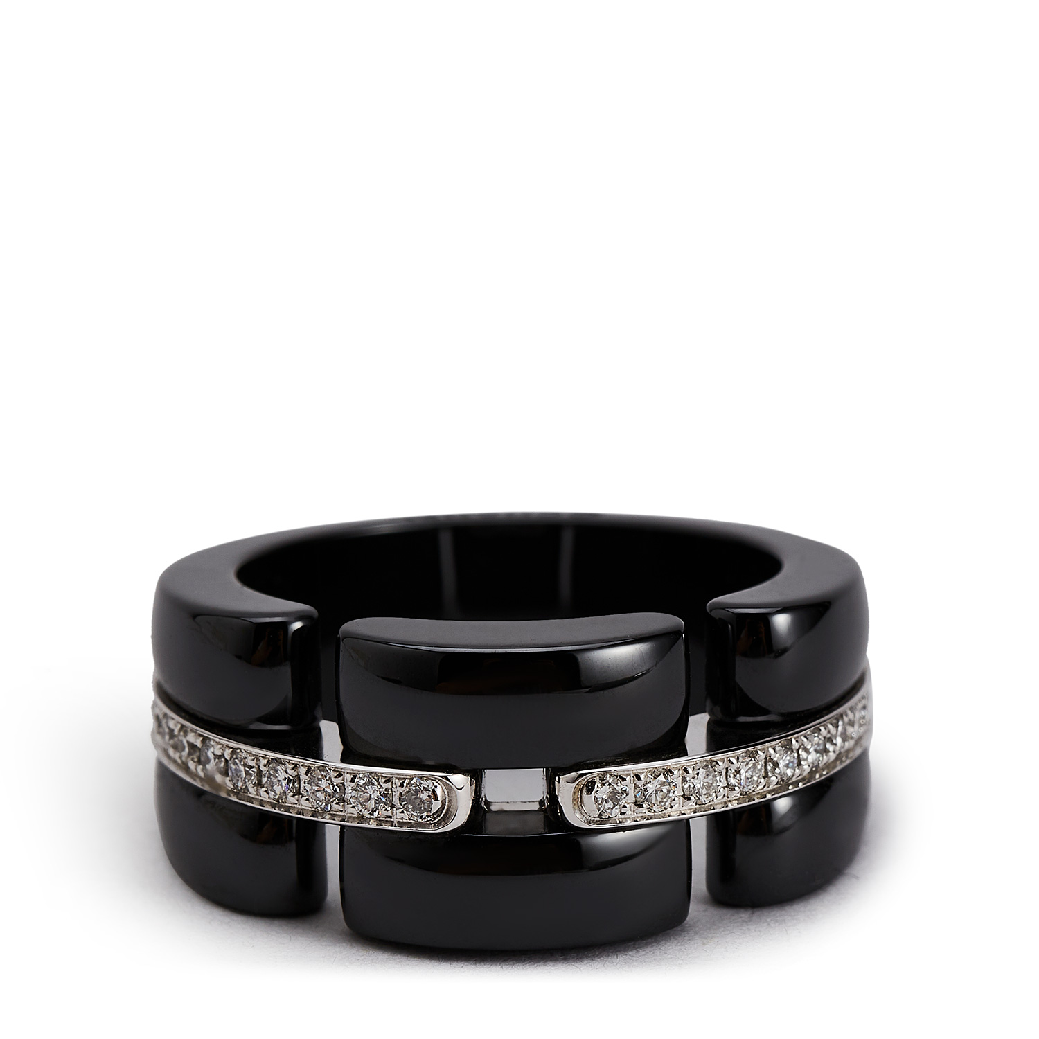 chanel(香奈儿) 18k金黑陶瓷镶钻戒指54