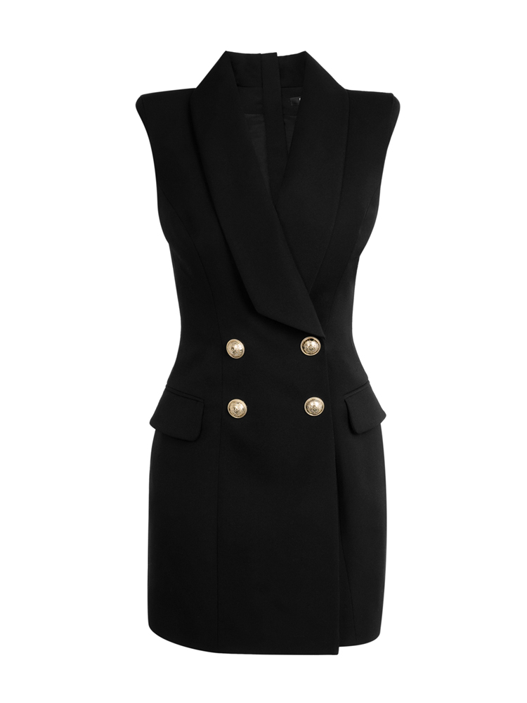 balmain/巴尔曼 黑色 女士双排扣西装马甲 tf16069167l 20年春夏