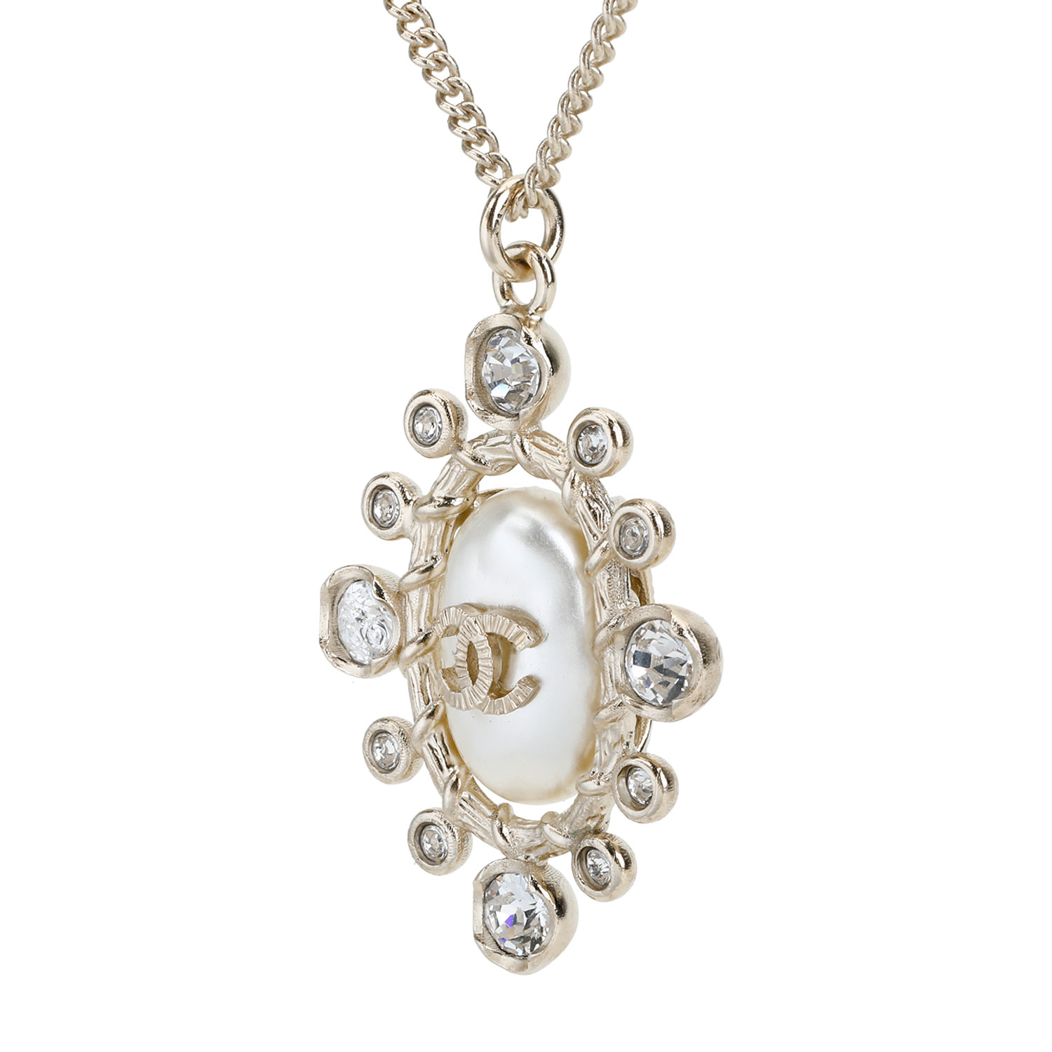chanel(香奈儿) #银色镶水钻仿珍珠项链