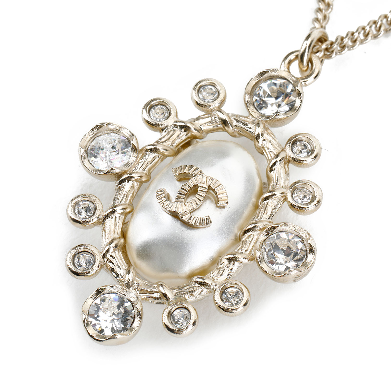 chanel(香奈儿) #银色镶水钻仿珍珠项链