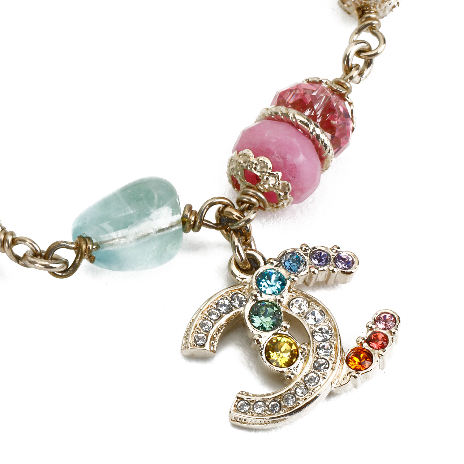 chanel(香奈儿) 浅金色双c镶彩色水钻/彩色珠子颈手链