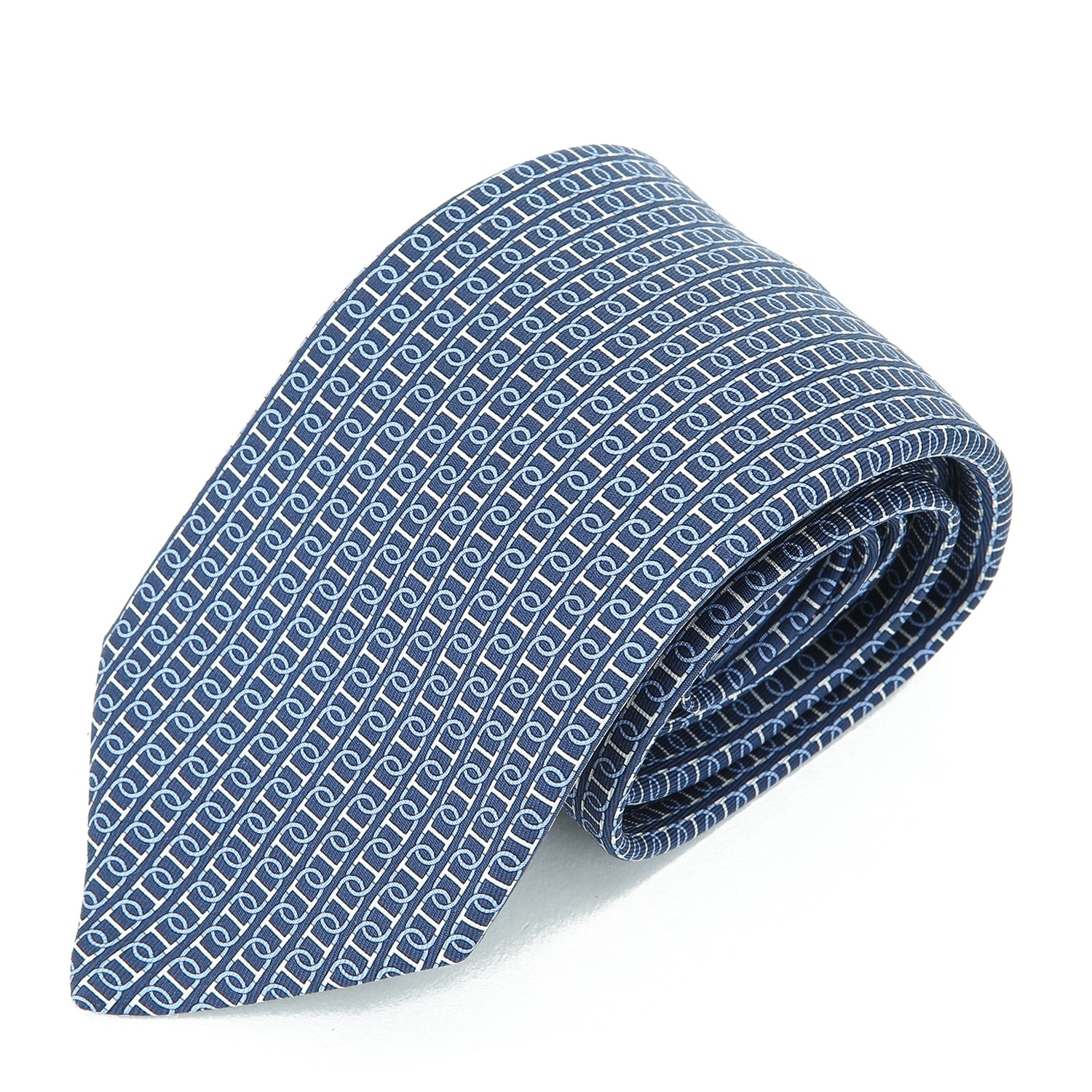 hermes(爱马仕) #灰蓝色底锁链图案真丝领带