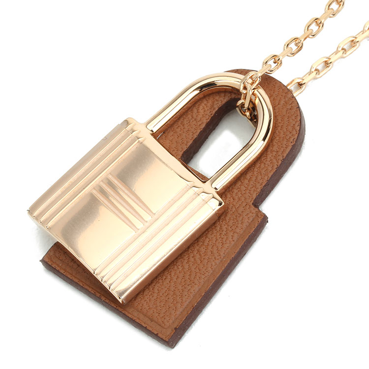 hermes(爱马仕) #经典款okelly系列金色锁/棕色皮质锁吊坠项链