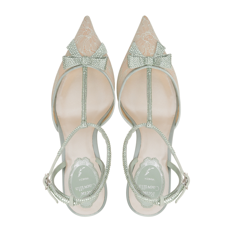 rene caovilla 浅绿色 水钻蝴蝶结装饰蕾丝高跟鞋 c10411-050-rp01h