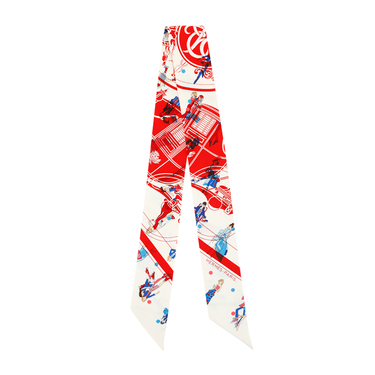 hermes(爱马仕) 红/白/蓝色人物图案twilly小丝巾