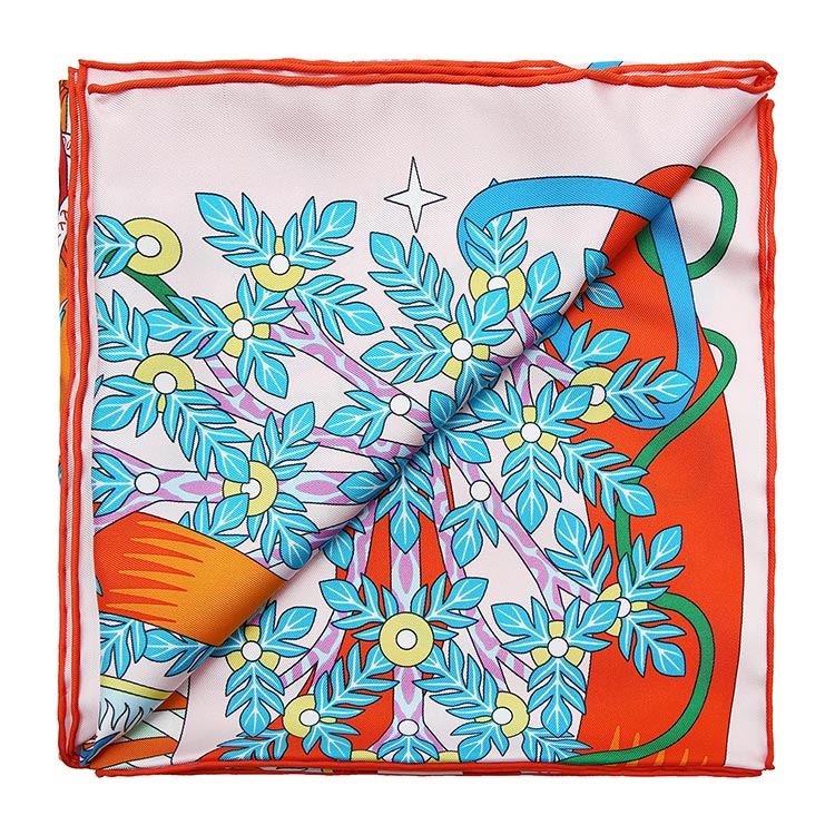 hermes(爱马仕) "飞马之源"橘色系丝巾90
