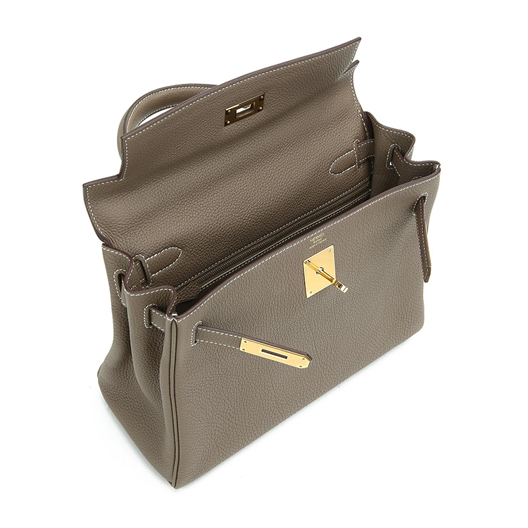 hermes(爱马仕) 大象灰金扣皮质两用包kelly28