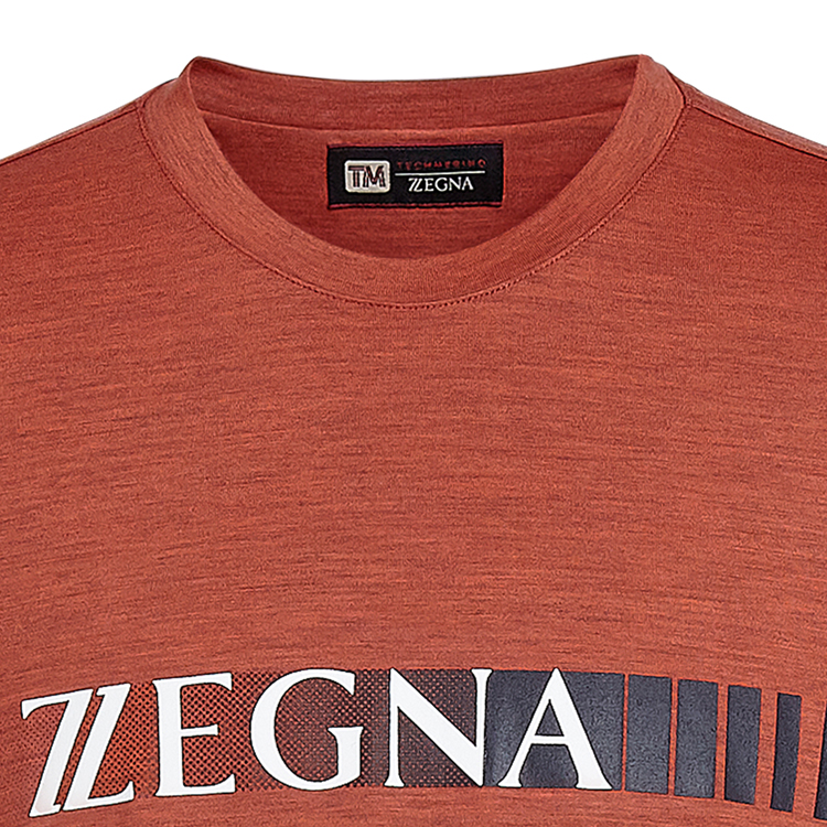 z zegna 桔色經典標誌techmerino 羊毛男士短袖 t 恤 zzt63u-vv390-6