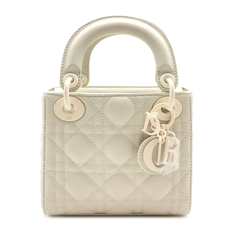 dior(迪奥) 经典款lady系列奶白色皮质三格戴妃两用包
