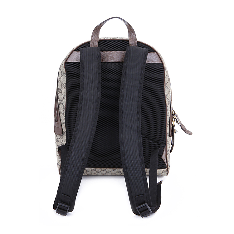 gucci古驰卡其色pvc经典logo蜜蜂图案双肩包