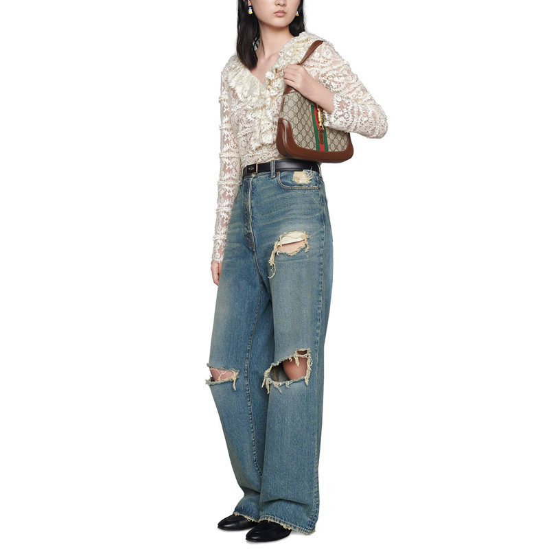 gucci(古驰) 【包税】2020秋冬新款jackie 1961 女士小号棕色帆布锁扣