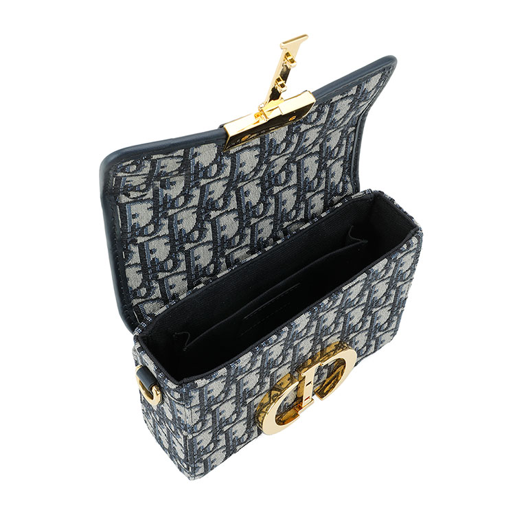 dior(迪奥) 经典款montaigne系列蓝色提花帆布蒙田斜挎包