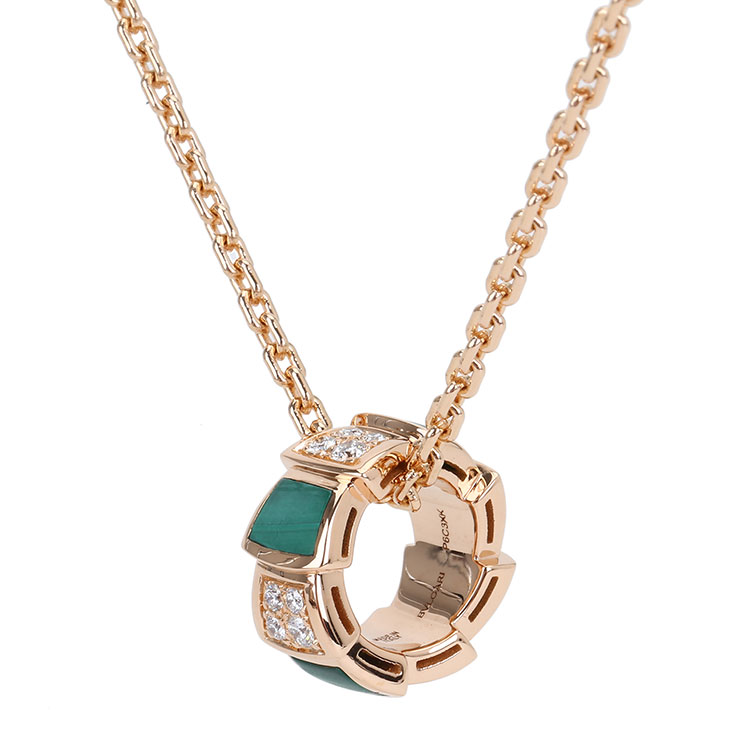 bvlgari(宝格丽) serpenti viper系列18k金镶钻孔雀石蛇骨项链
