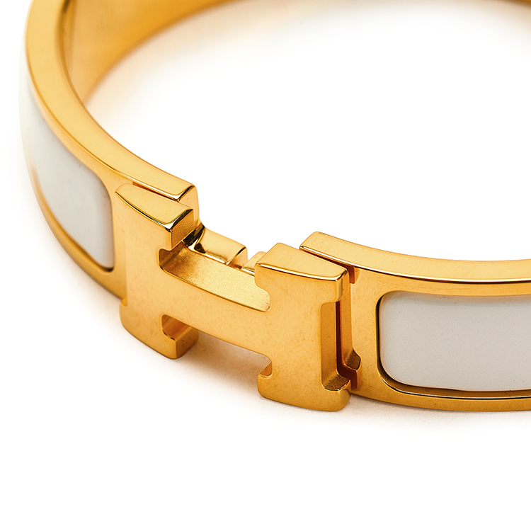 hermes(爱马仕) 金色h扣白色珐琅手镯