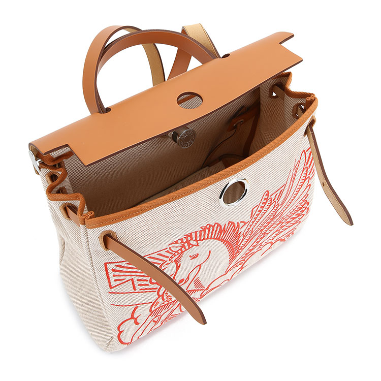 hermes(爱马仕) 经典款herbag 系列女士飞马帆布棕色配皮两用包