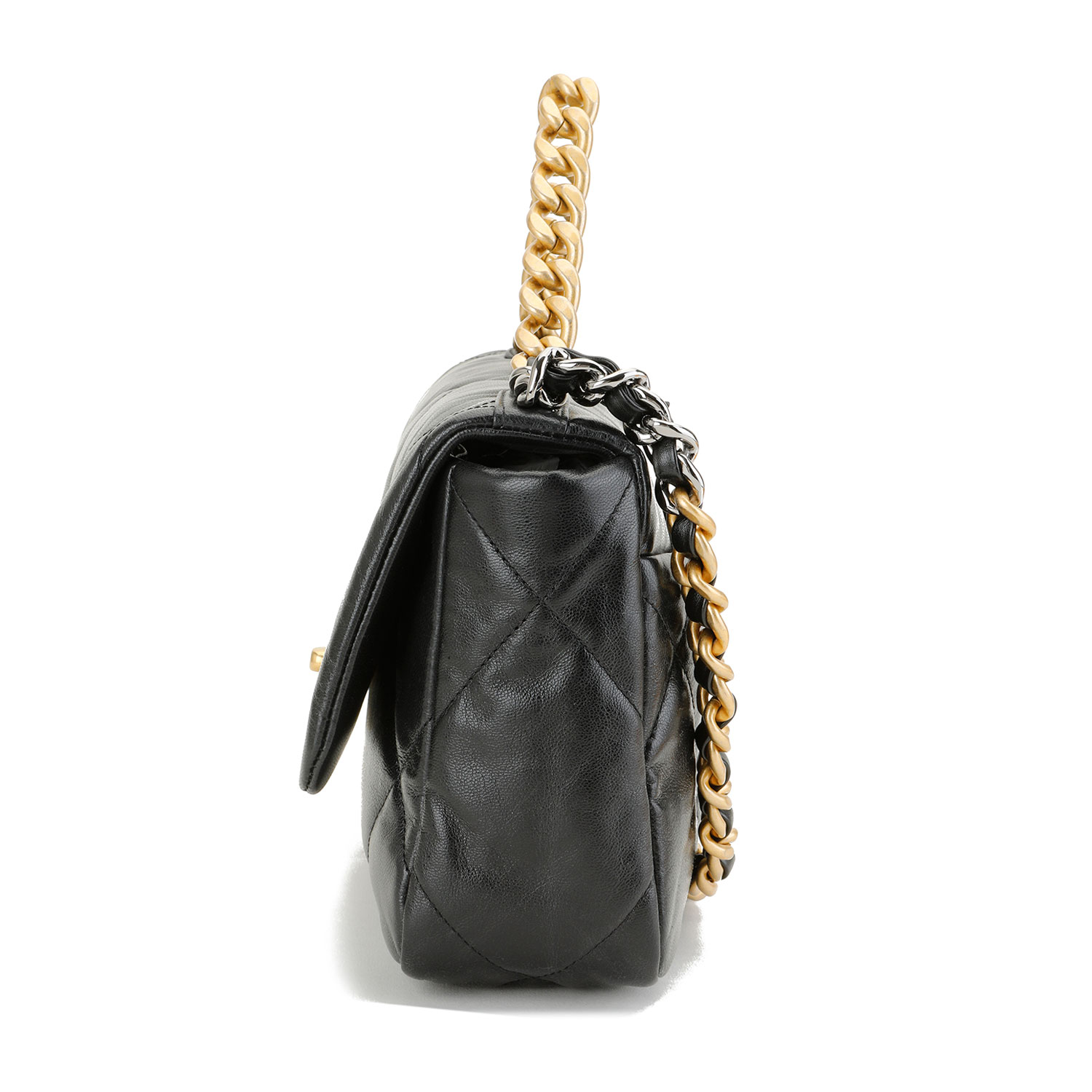 chanel(香奈儿) #19系列黑色皮质菱格斜挎包单肩包