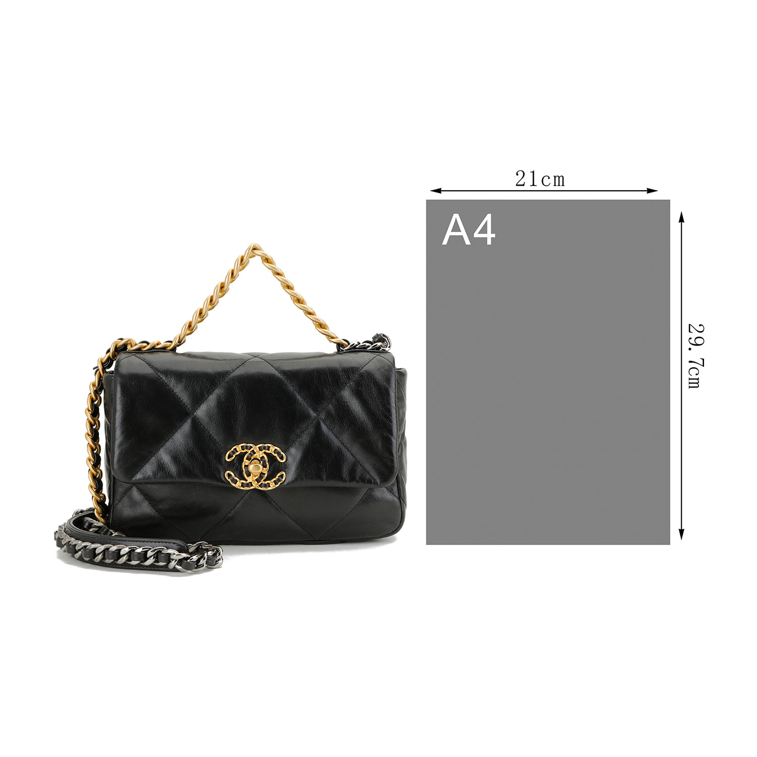 chanel(香奈儿) #19系列黑色皮质菱格斜挎包单肩包