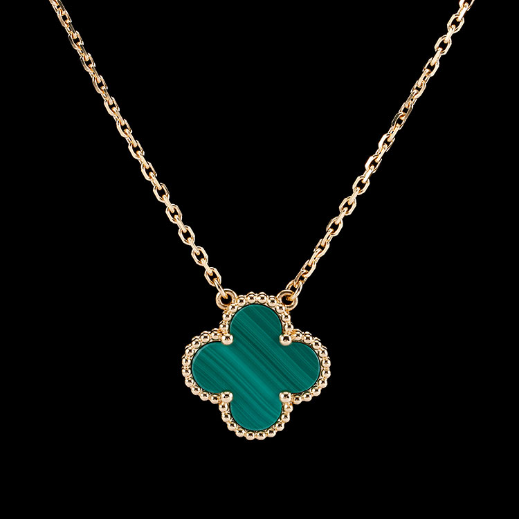 arpels(梵克雅宝) #vintage alhambra系列18k金中号孔雀石四叶草项链