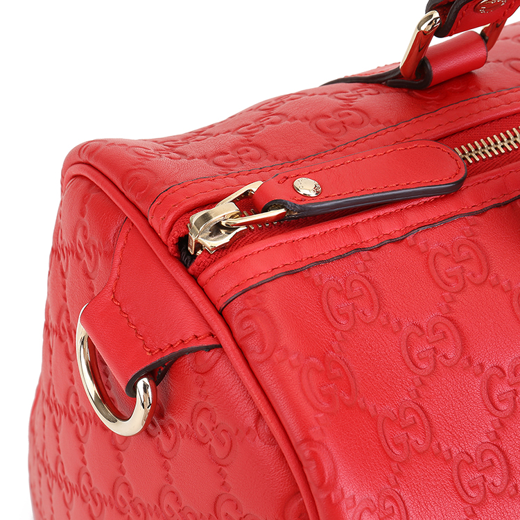 gucci(古驰) 红色皮质logo压纹女士手提包
