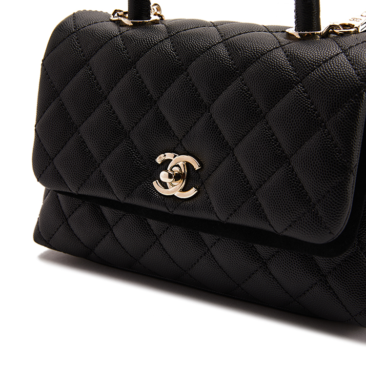 chanel(香奈儿) 经典款coco handle系列女士黑色皮质两用包