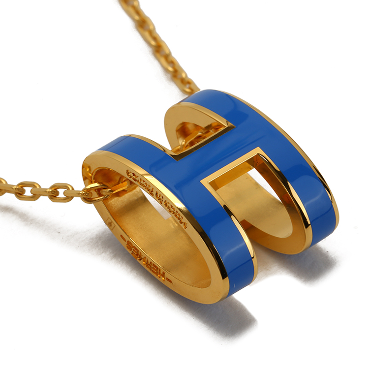 hermes(爱马仕)#经典款pop h系列蓝色珐琅金色h扣项链