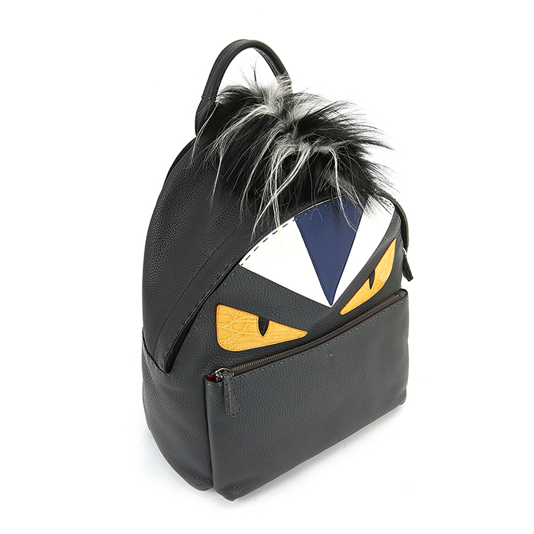fendi(芬迪) 灰/黑皮质小怪兽男士双肩包