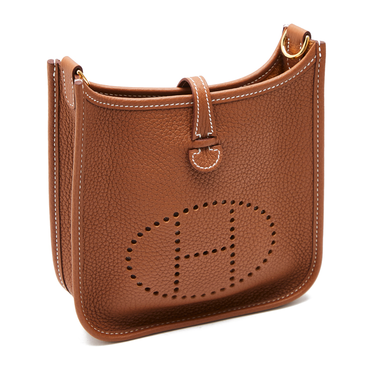 hermes(爱马仕) #棕色皮质mini evelyne斜挎包
