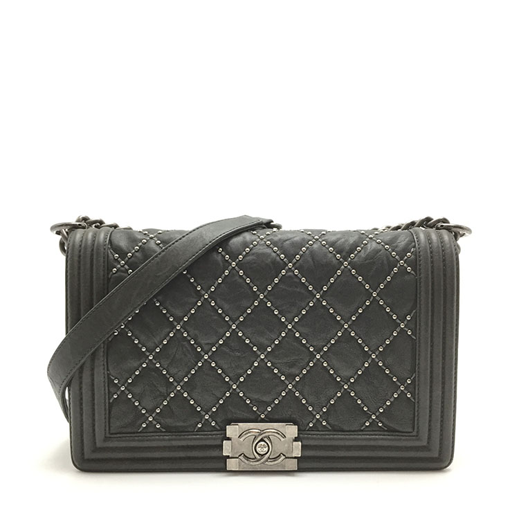 chanel(香奈儿) 深灰色皮质铆钉装饰单肩包leboy