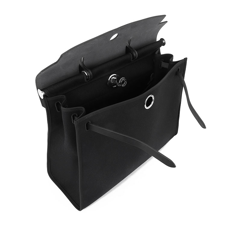 hermes(爱马仕) 黑色帆布配皮herbag手提包