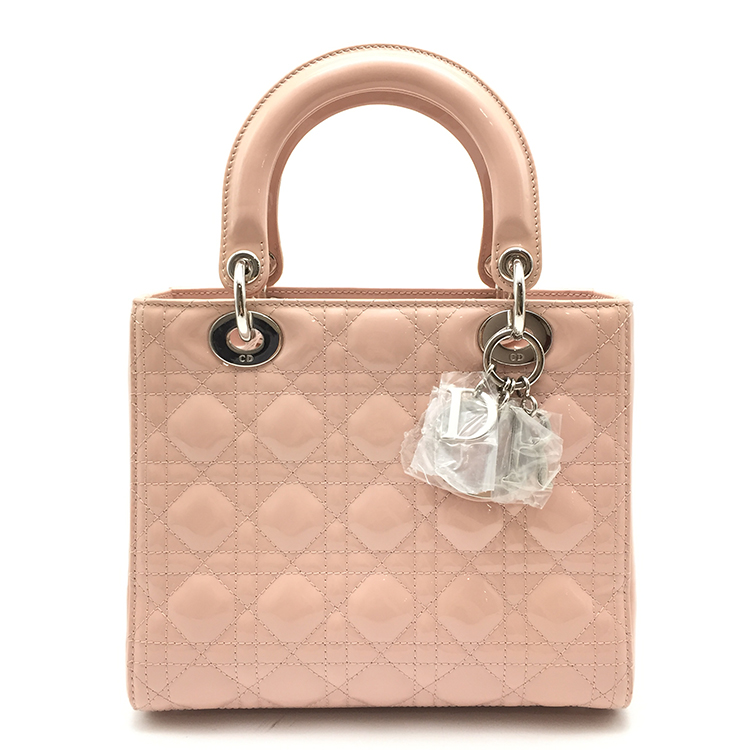 dior(迪奥) 经典款lady系列粉色漆皮五格戴妃两用包