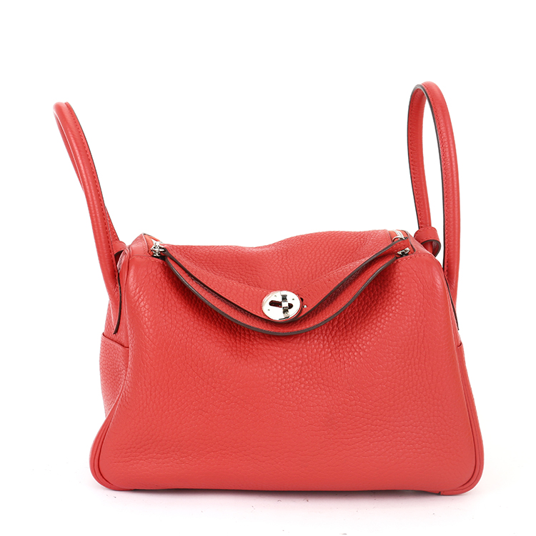hermes(爱马仕) #经典款lindy26系列女士红色皮质手提包
