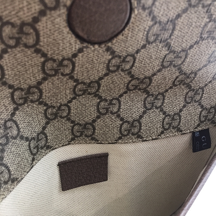 gucci(古驰) 经典款女士老花色pvc棕色配皮虎头腰包