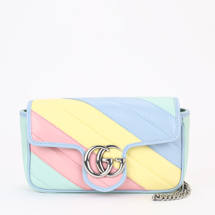 gucci(古驰) #经典款gg marmont系列绗缝超迷你马卡龙彩虹皮质女士斜