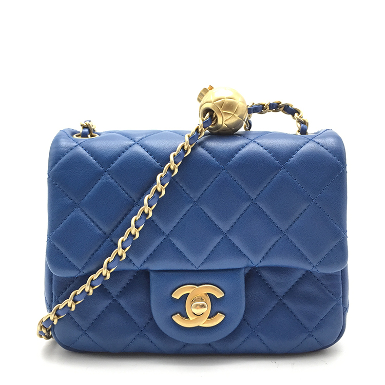 chanel(香奈儿) 蓝色皮质斜挎包 金球