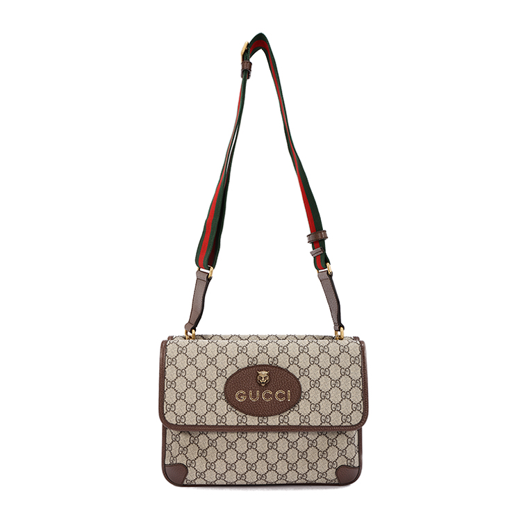 gucci(古驰) 经典款gg supreme系列乌木色pvc帆布虎头两面邮差包